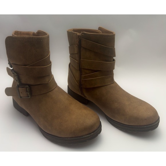 JustFab Shoes - Just Fab Brown Strap Buckle Zip Up Booties Size 7